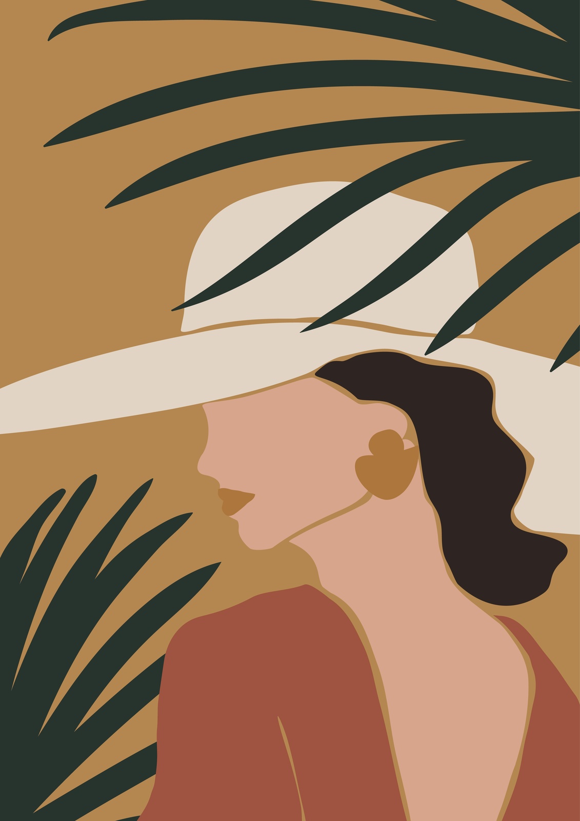 Elegant Woman in Hat Boho Abstract Wall Art