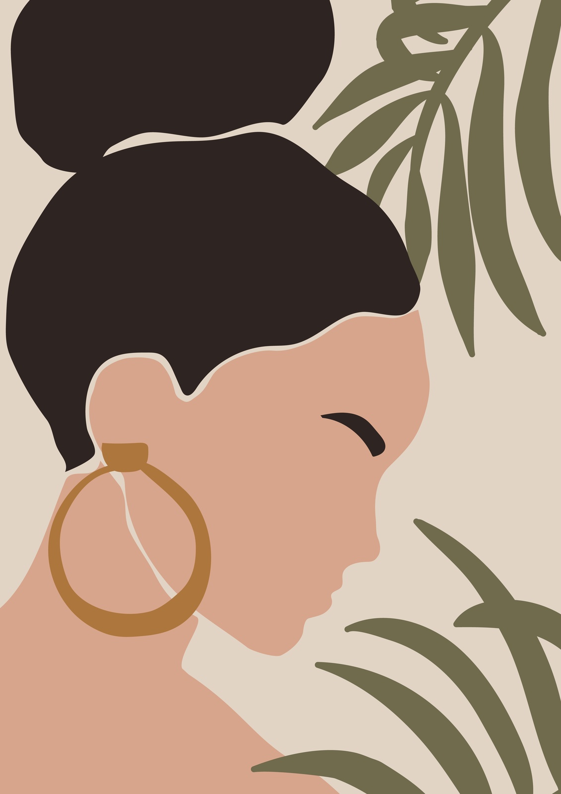 Boho Woman Abstract Botanical Wall Art