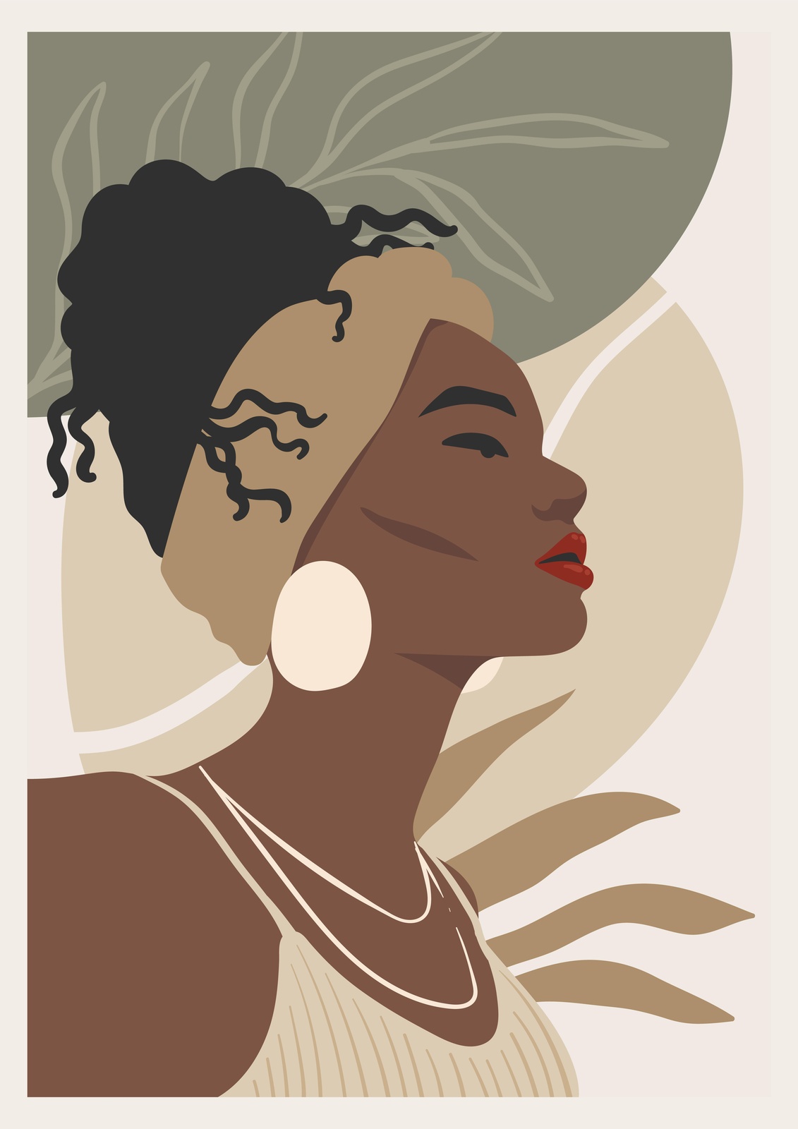 Elegant Woman Portrait Boho Abstract Wall Art