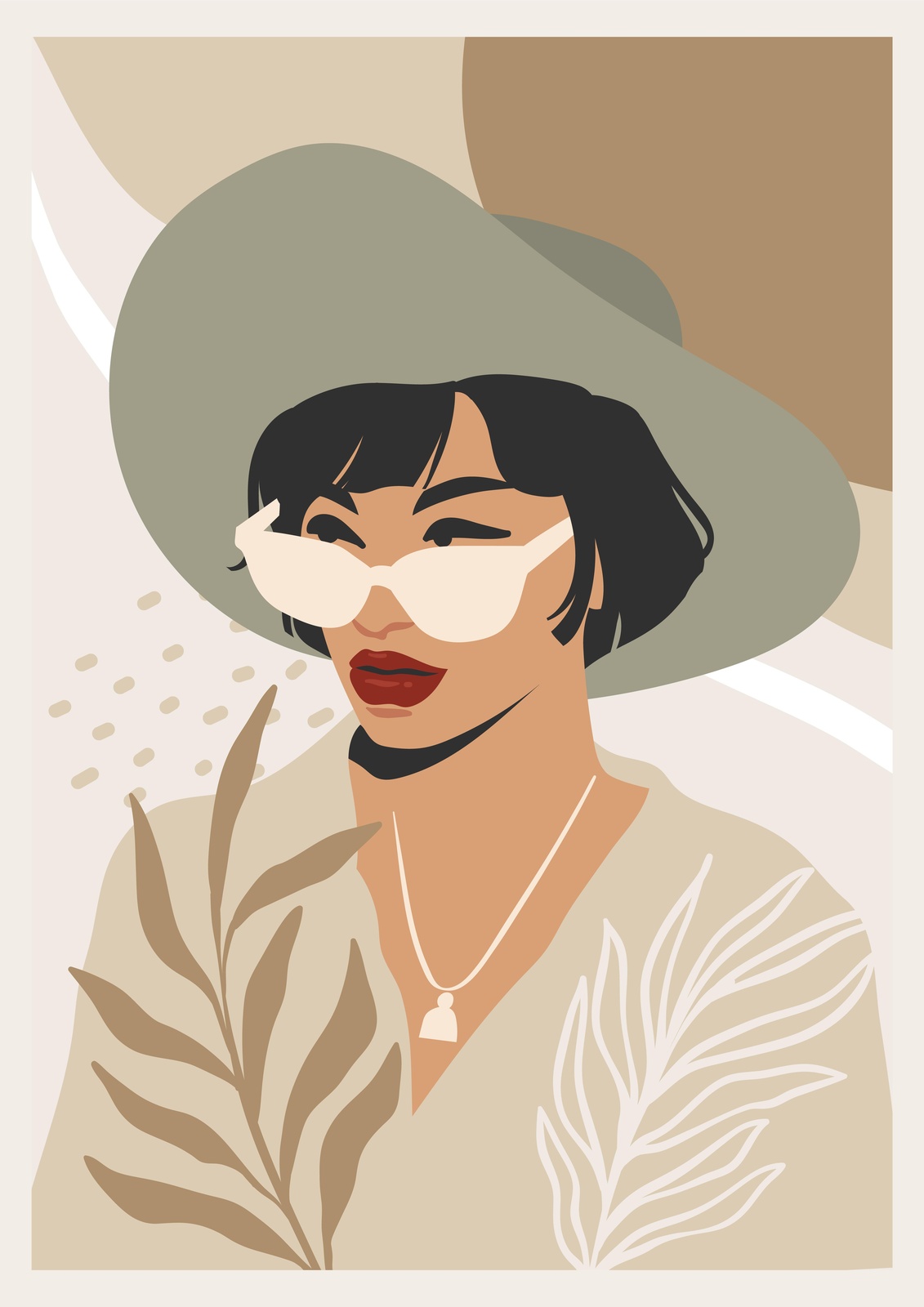 Boho Chic Woman Hat Sunglasses Wall Art