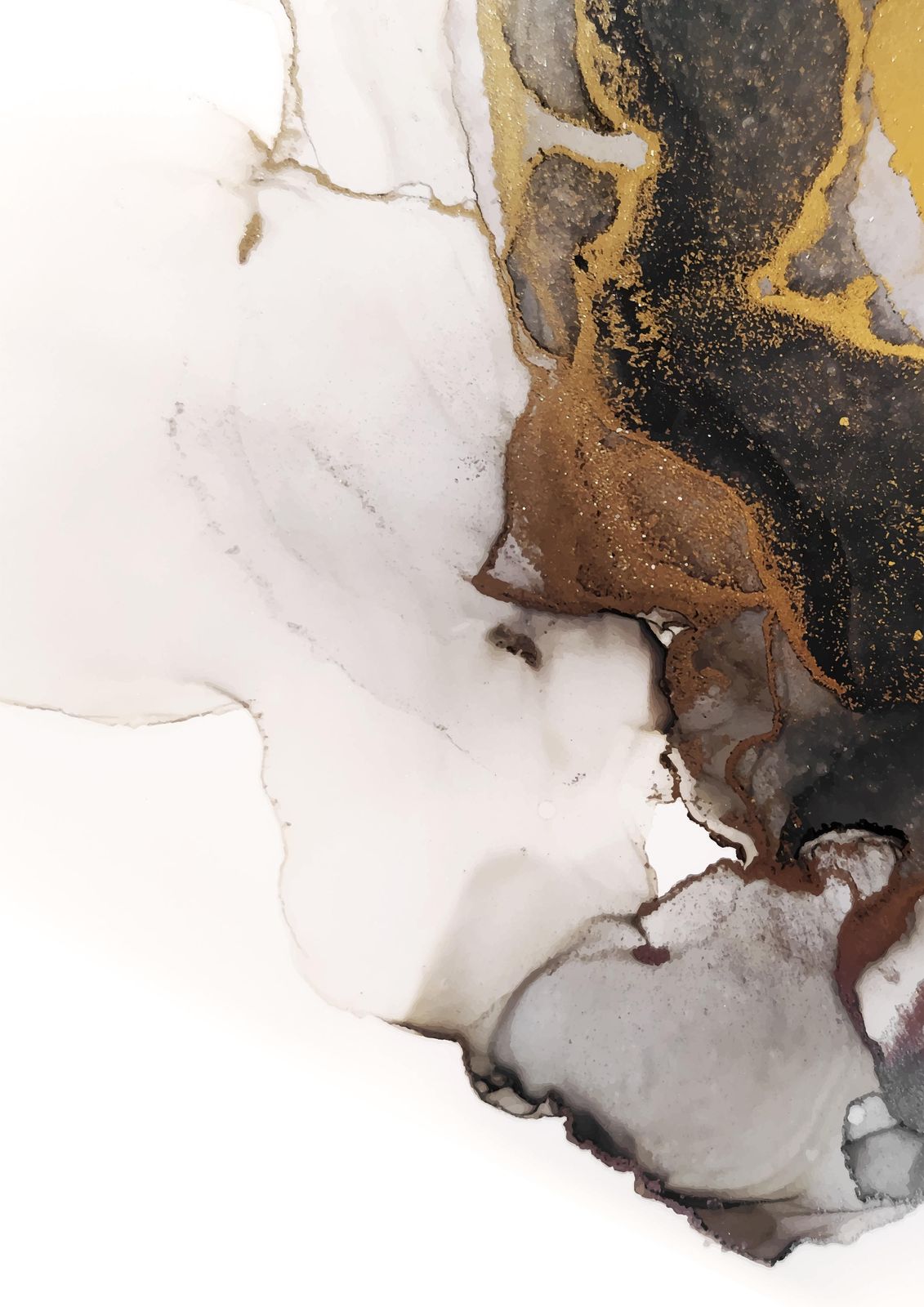Abstract Gold & Black Ink Fluid Wall Art