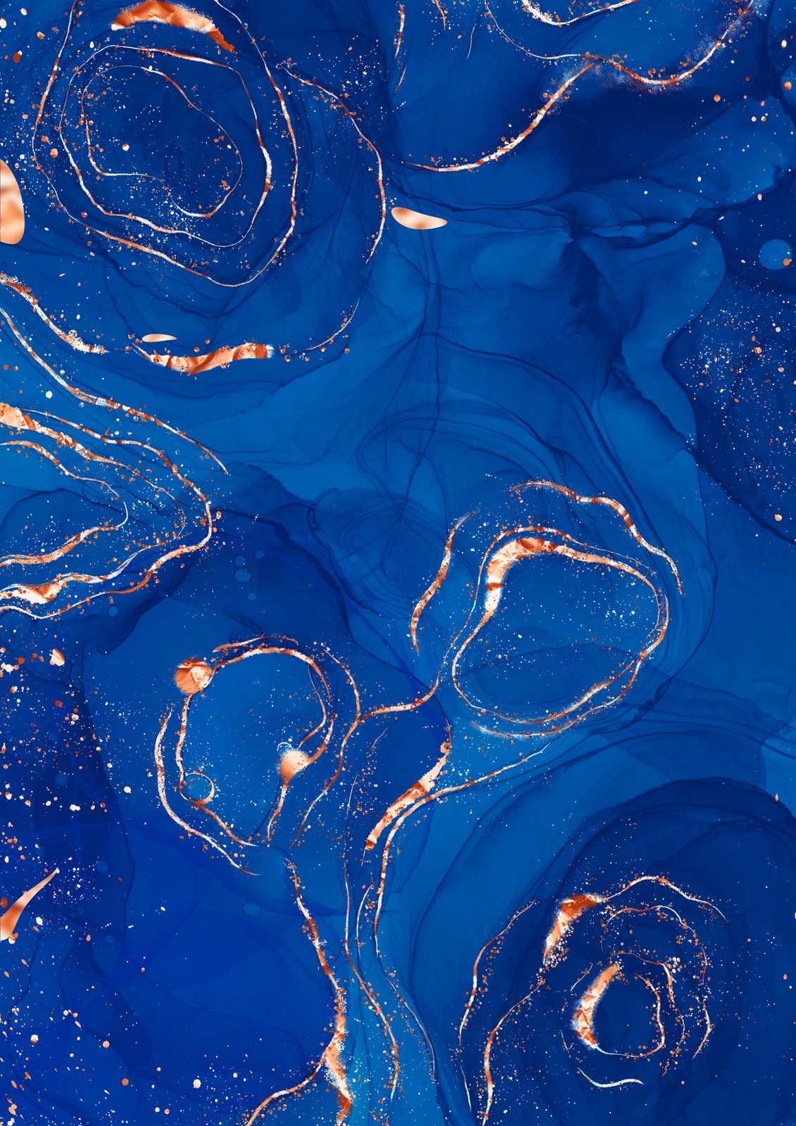 Elegant Blue & Copper Abstract Wall Art