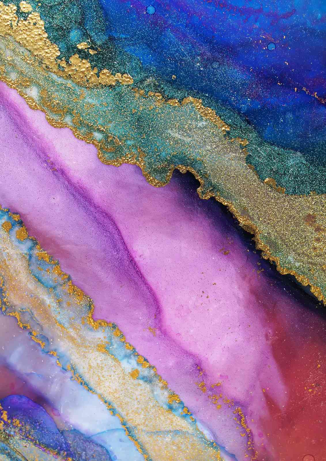Luxurious Abstract Blue Purple Gold Wall Art