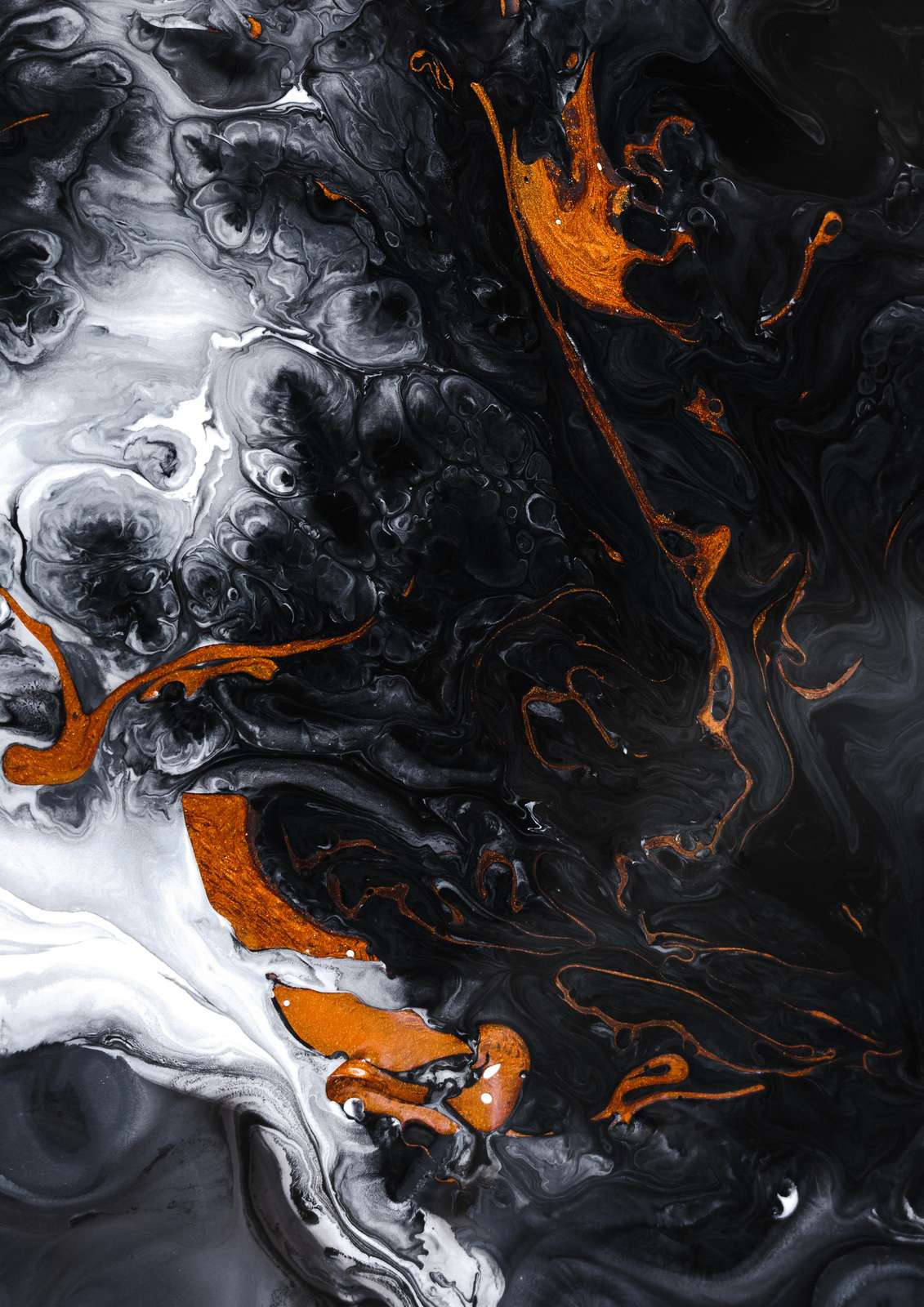 Abstract Black Orange Fluid Art Wall Art