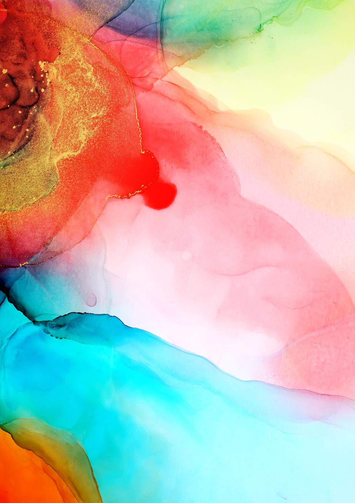 Vibrant Abstract Fluid Art Gold Accents Wall Art