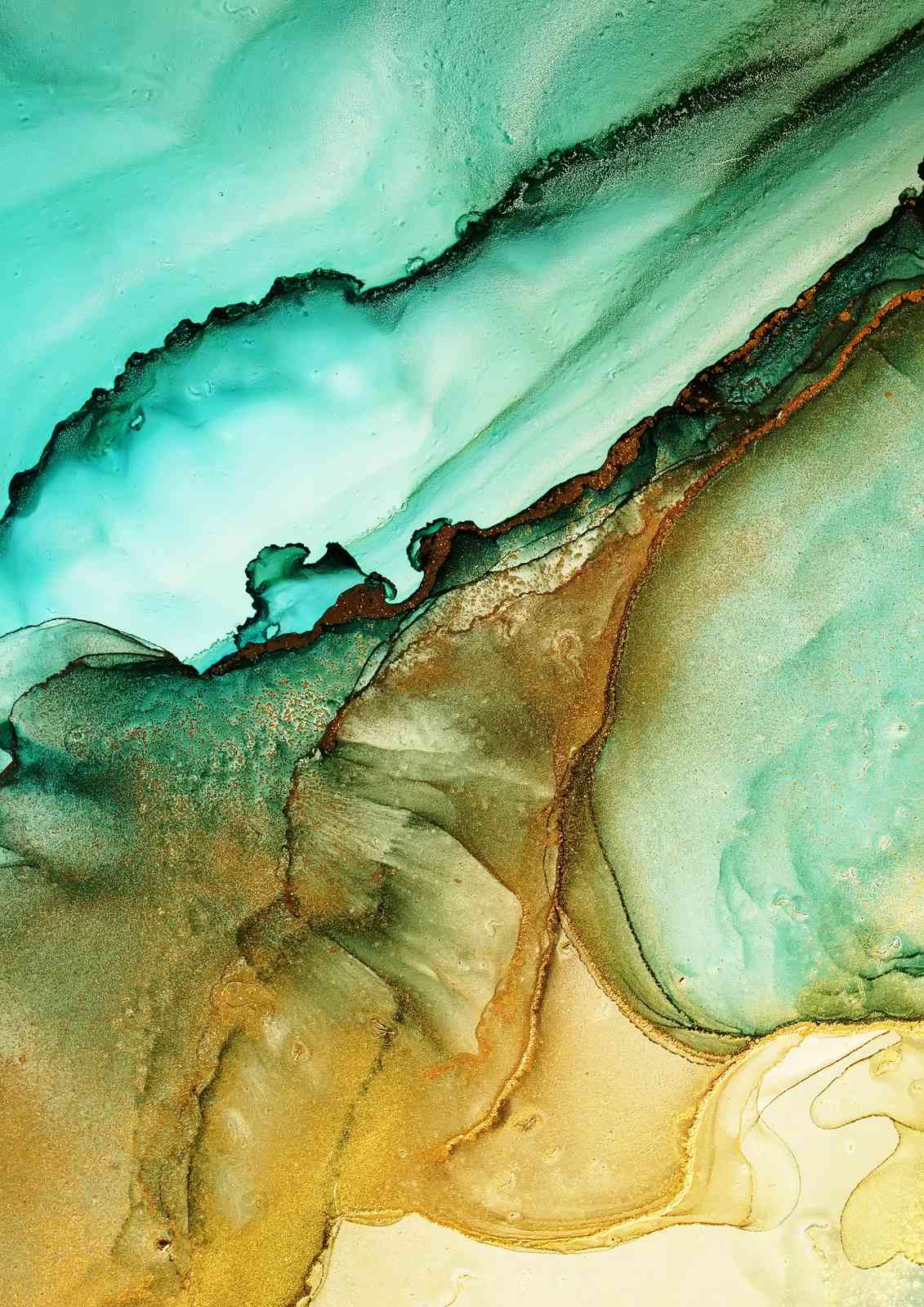 Aqua Gold Abstract Flow Wall Art