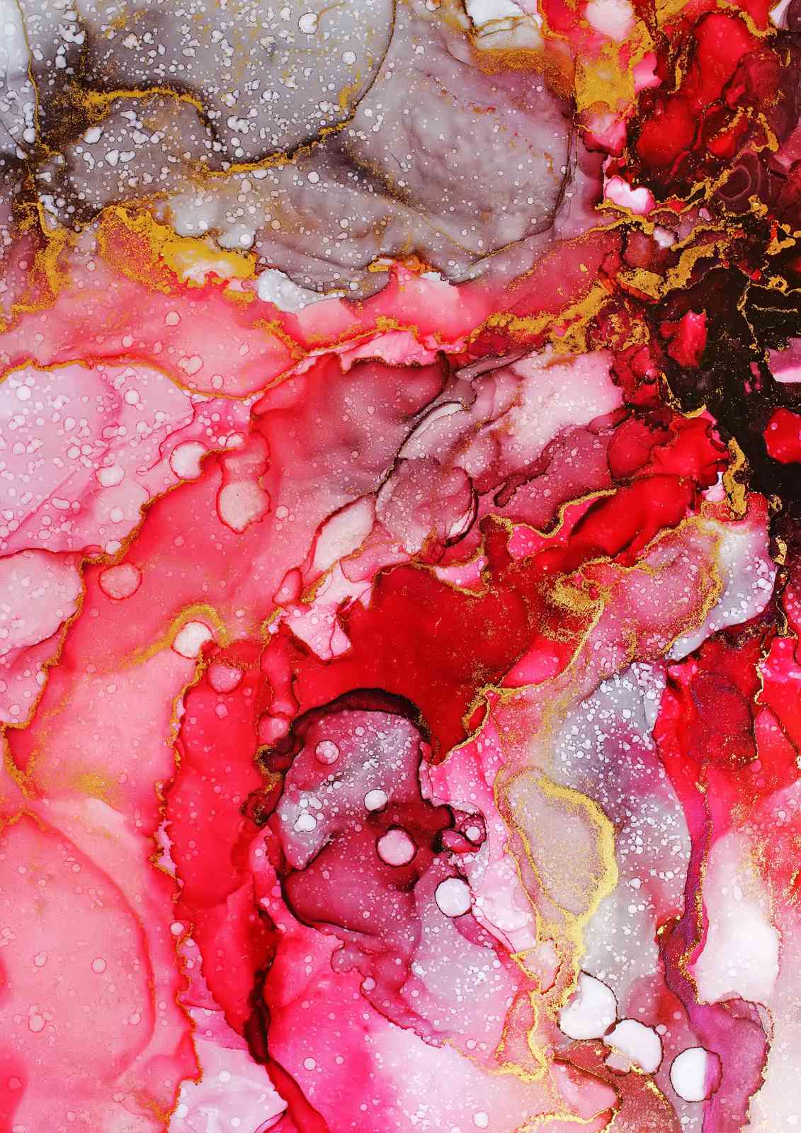 Vibrant Red & Gold Abstract Flow Wall Art