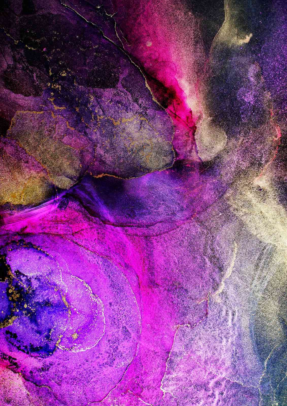 Vibrant Purple & Gold Abstract Fluid Art Wall Art