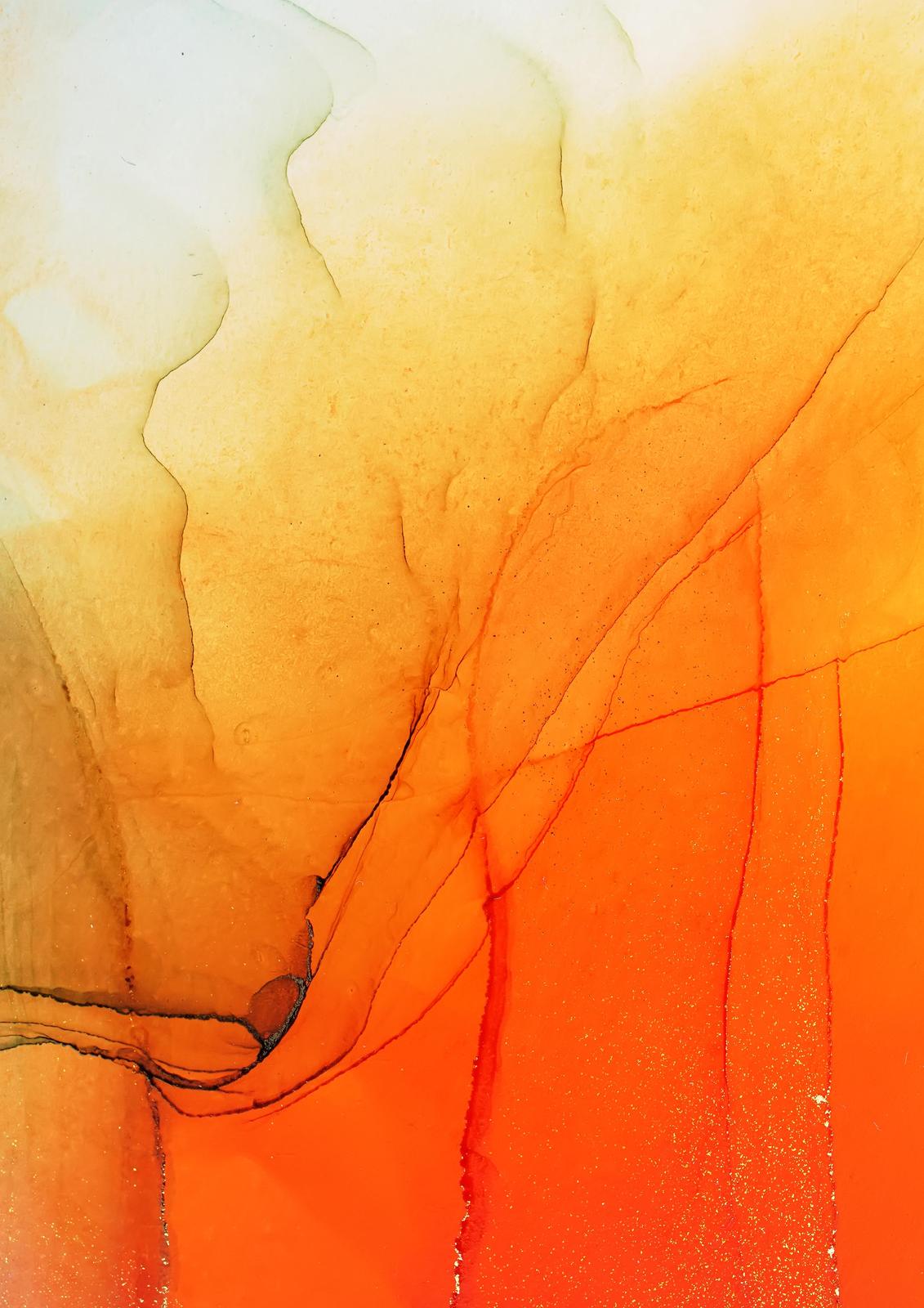 Vibrant Abstract Orange & Gold Alcohol Ink Wall Art